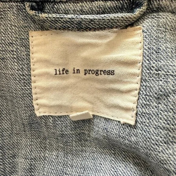 Life In Progress 80s Cropped Style Women's Denim Trucker Vest SZ M Biker Boho - Picture 3 of 8